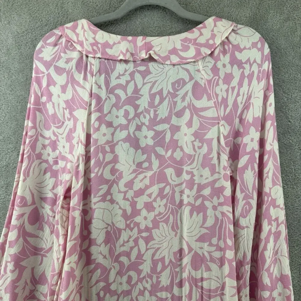 Free People Dress Womens XS Pink Rebecca Floral Ruffle Ballon Long Sleeve V-Neck